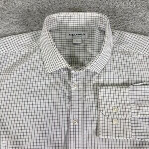 Mizzen+Main Mens Trim Fit Performance Dress Shirt White Navy Windowpane Large